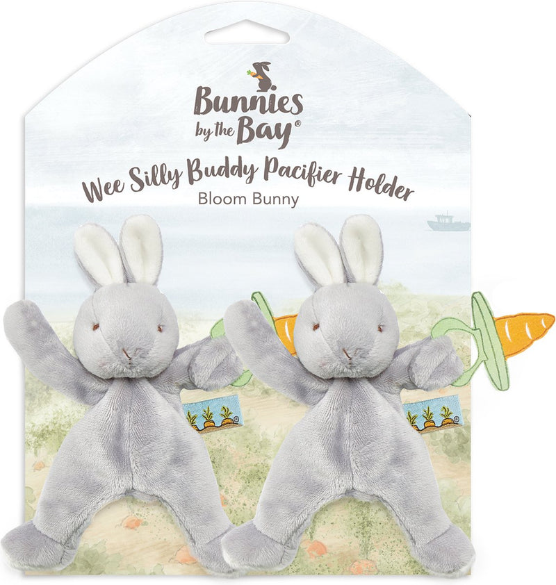 Bunnies by the Bay Juego de 2 paños para abrazar con soporte para chupete de conejo - paño para chupete - cierre de velcro para chupete - gris - 2 piezas