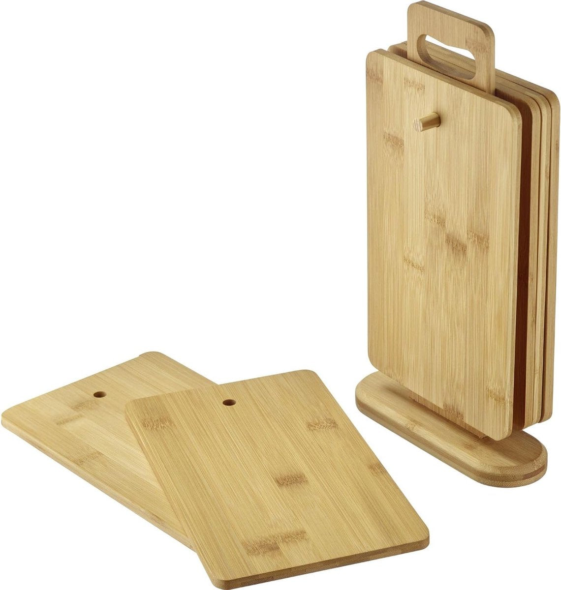 Juego de tablas de desayuno Westmark - 6 tablas de pan incl. soporte, tablas para desayuno y cena, ideales también como tabla de cortar o de servir - bambú, 7 uds.
