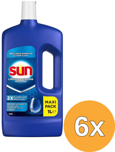Brillantante Sun - Lavastoviglie - brillantante che rimuove e previene aloni bianchi e calcare e garantisce una perfetta brillantezza - 6 x 1 l