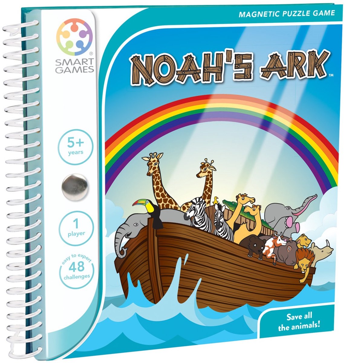 Smartgames L'Arca di Noè - gioco di pensiero logico magnetico - 48 sfide educative con animali - gioco di viaggio compatto da solista - da 5 anni