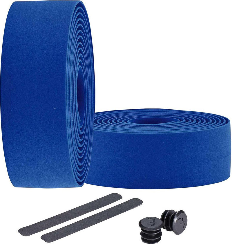 Nastro manubrio ciclismo Bbb bici da corsa - nastro manubrio autoadesivo con materiale elasticizzato - antiscivolo - lunghezza: 200 cm - spessore: 2 mm - compresi tappi manubrio - blu - nastro da corsa bht-01