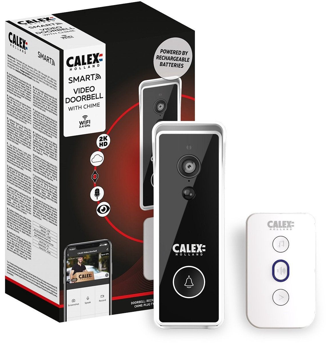 Timbre inteligente Calex con cámara - Timbre con vídeo 2k - inalámbrico - incl. timbre