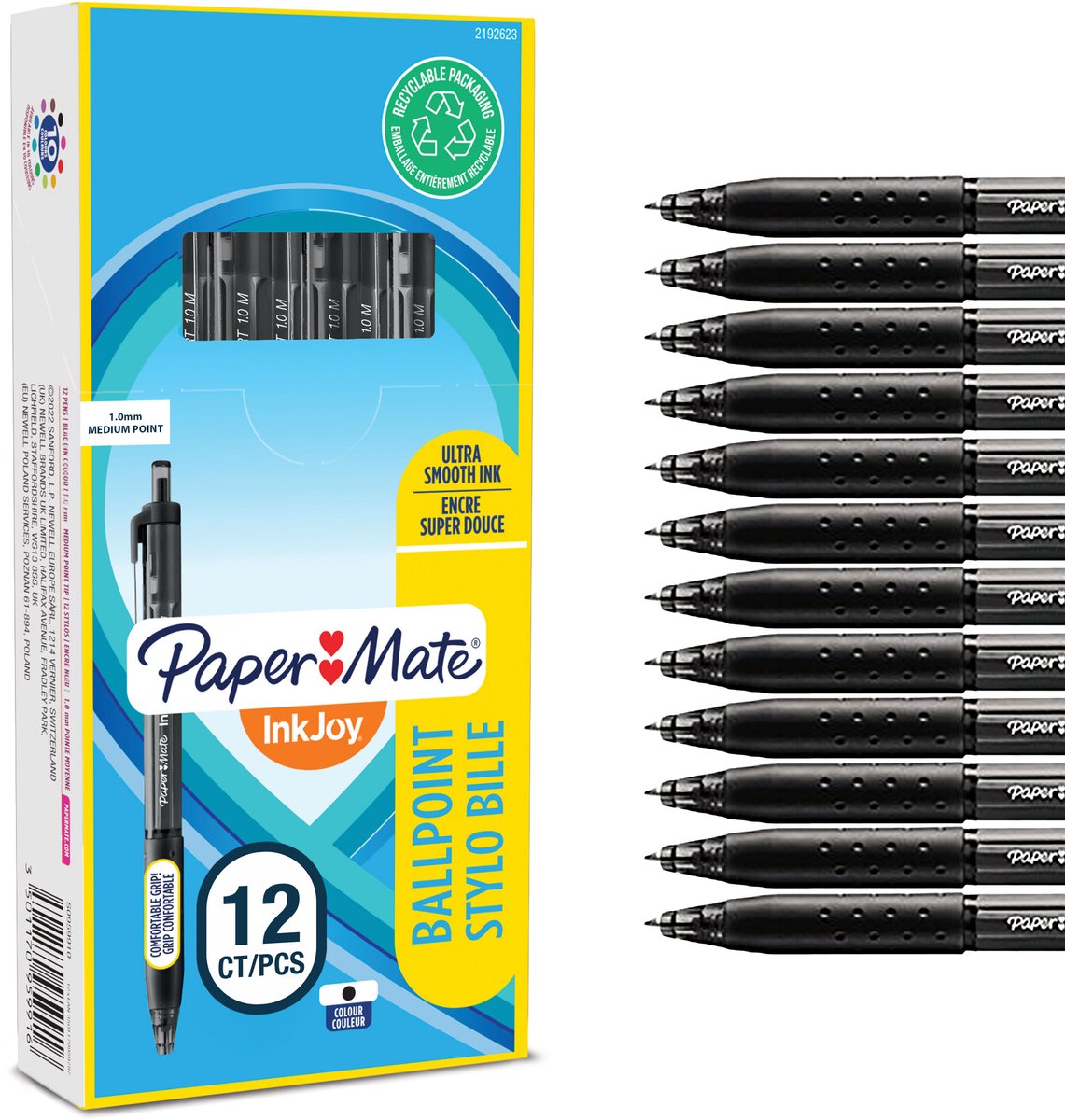 Paper mate inkjoy 300rt-balpennen met drukknop | medium punt (1,0 mm) | zwart | 12 stuks