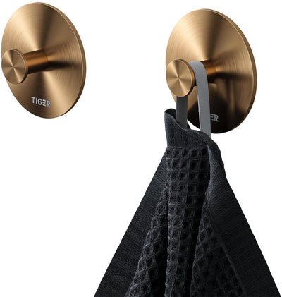 Base Tiger - ganci porta asciugamani autoadesivi oro - (2 pezzi) - senza foratura - porta asciugamani - ganci adesivi - oro spazzolato