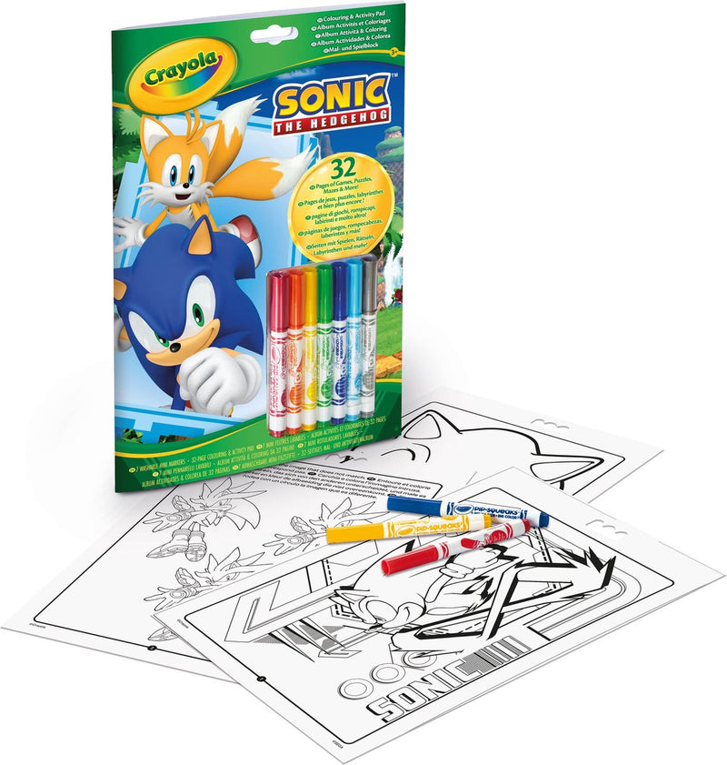 Crayola - libro da colorare - sonic - 32 pagine da colorare e 7 mini pennarelli lavabili