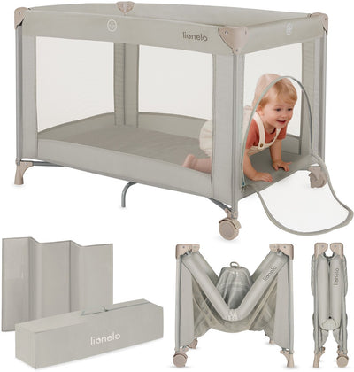 Lionelo amelie campingbedje 3in1: baby bed + reisbedje + box – met comfortabele matras – compact en licht – zij-ingang – reistas – 70x100 cm