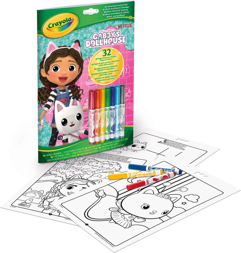 Crayola - libro da colorare - casa delle bambole di Gabby - 32 pagine da colorare e 7 mini pennarelli lavabili