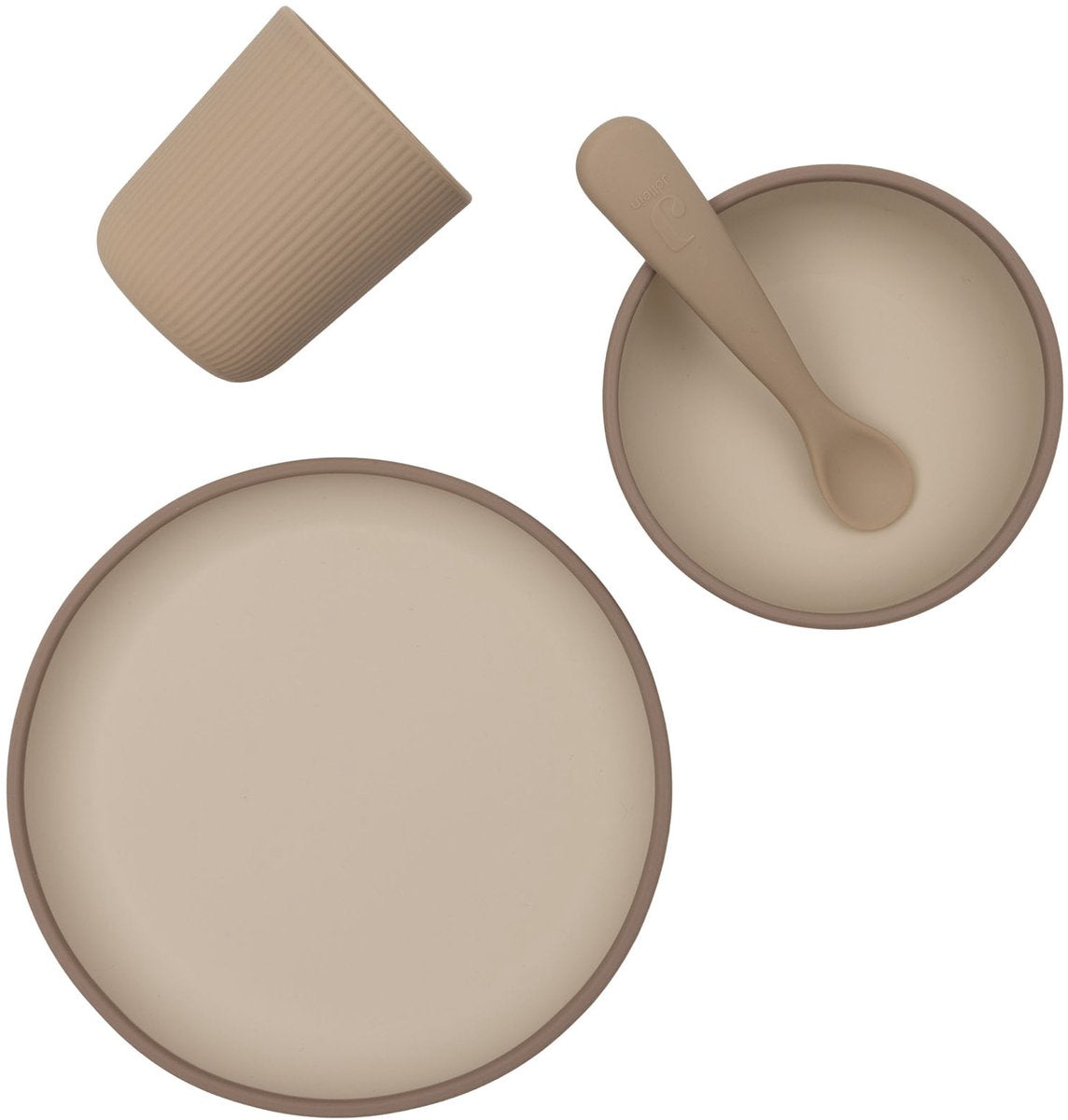 Set stoviglie per bambini Jollein in silicone - con piatto, ciotola, tazza - tonalità naturali