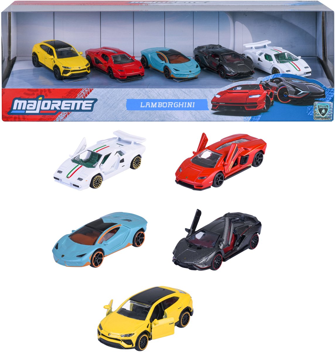 Conjunto lamborghini majorette, 5 piezas.