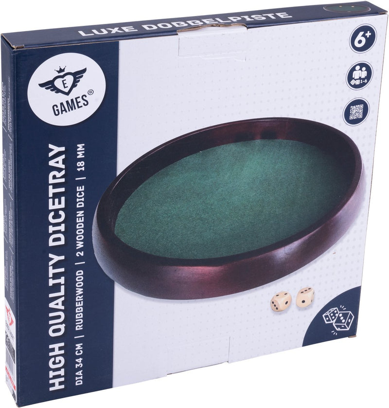 Pista de póquer Longfield 34 cm - madera de caucho - fieltro verde con incrustaciones - incluye 2 dados de madera de 18 mm - accesorio de dados de póquer - corazón de ángel