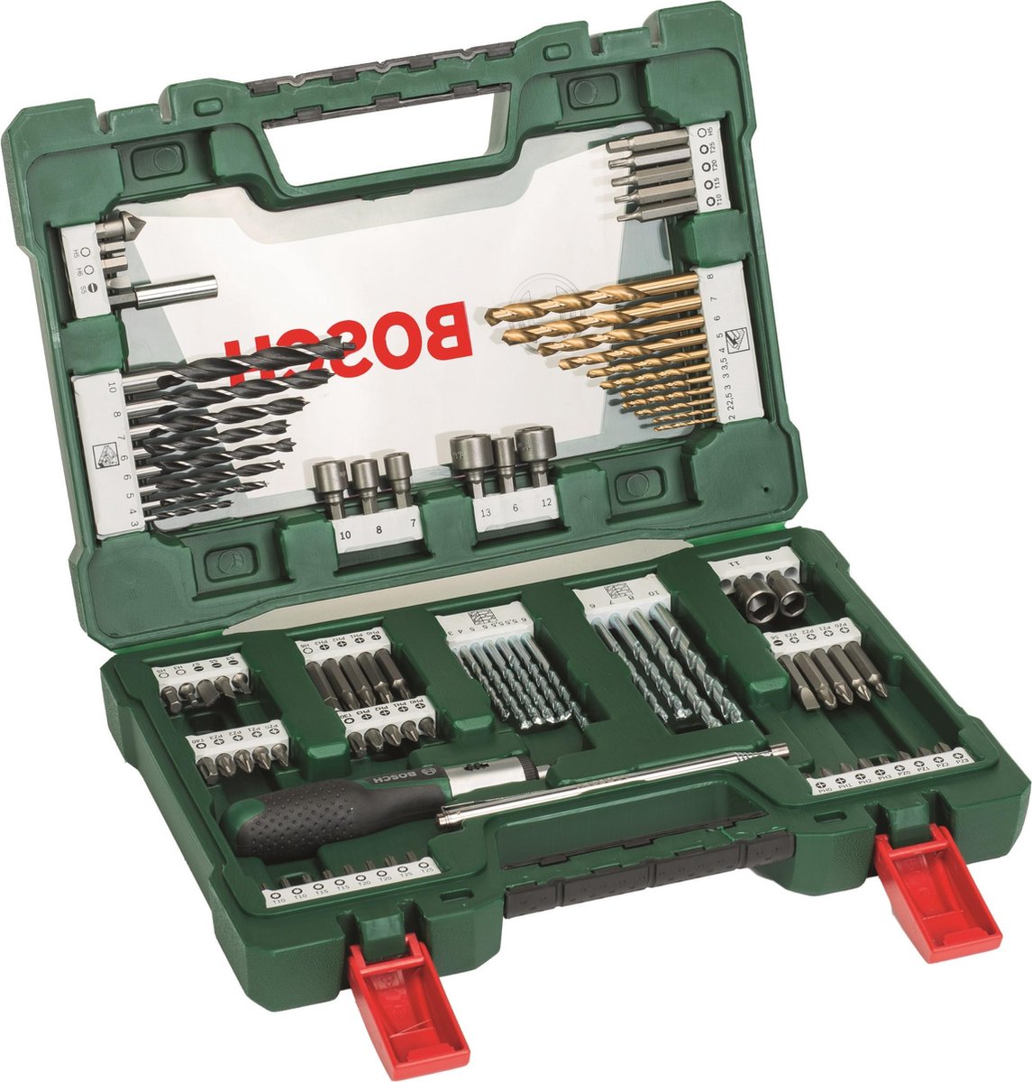 Bosch v-line boor- en schroefbitset titanium - met ratel en magneet - 91-delig - voor hout, metaal en steen