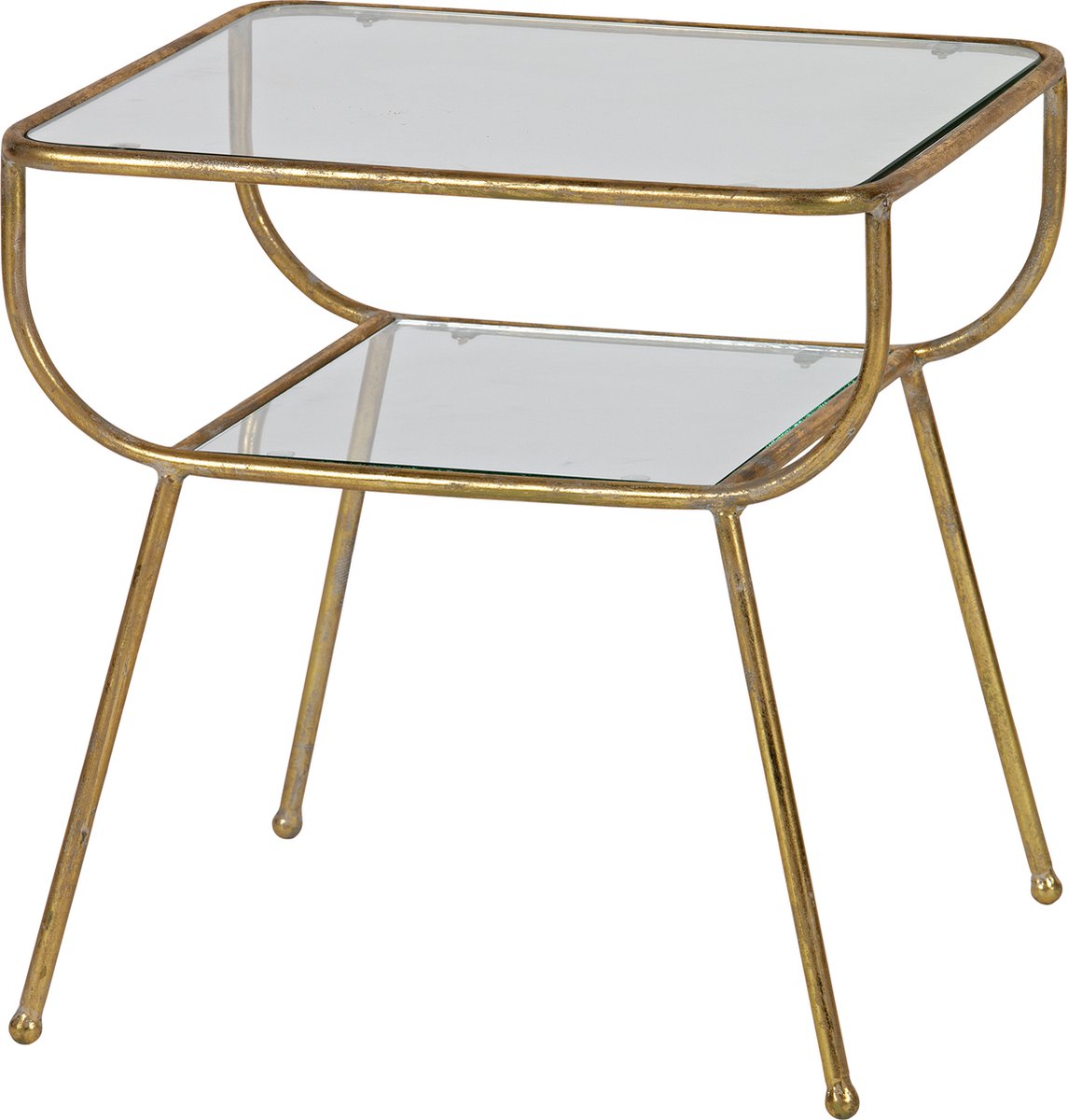 Fantastico tavolino in legno - metallo - ottone antico - 47x47x40,5