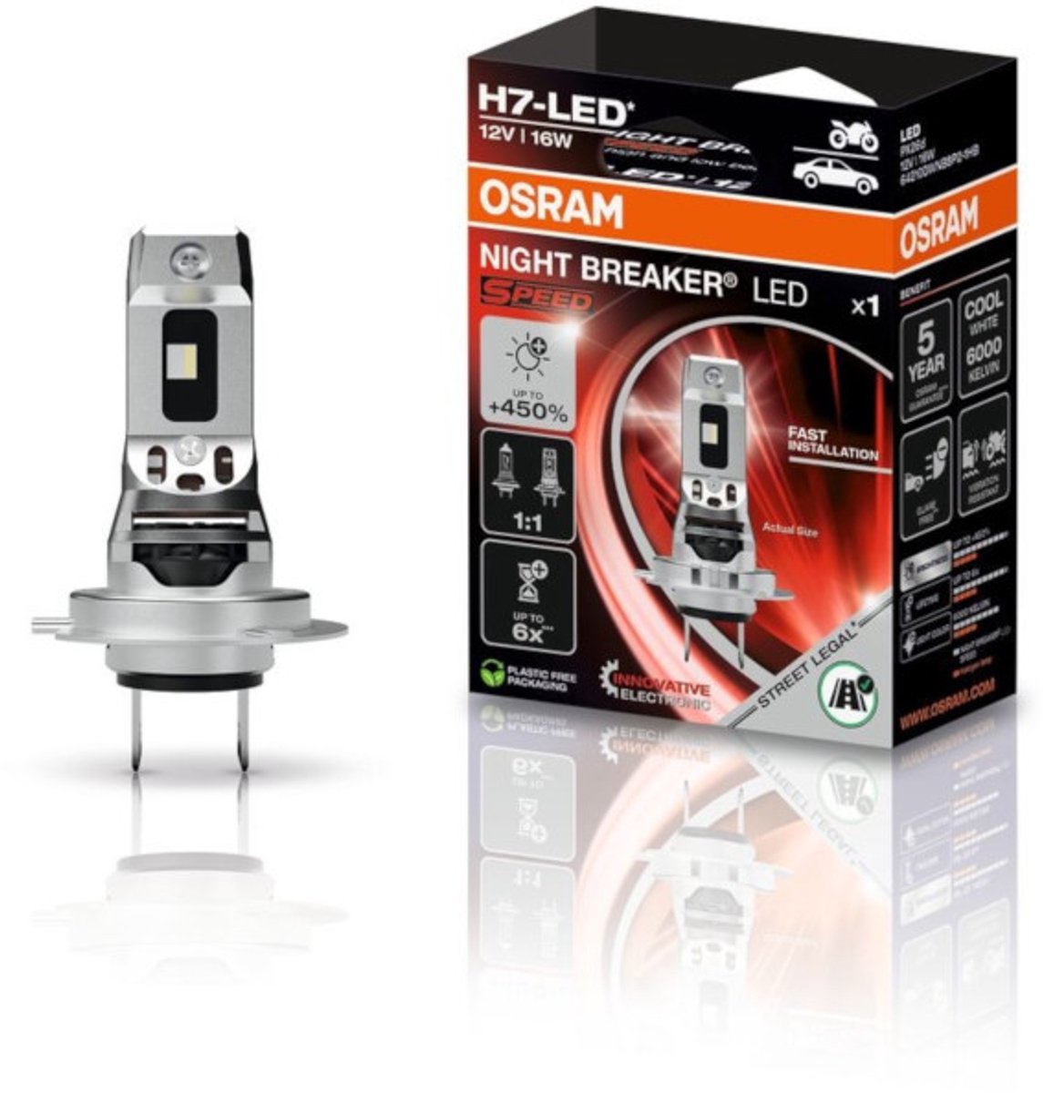 Osram night breaker speed led h7 64210dwnbsp-1hb lampada singola