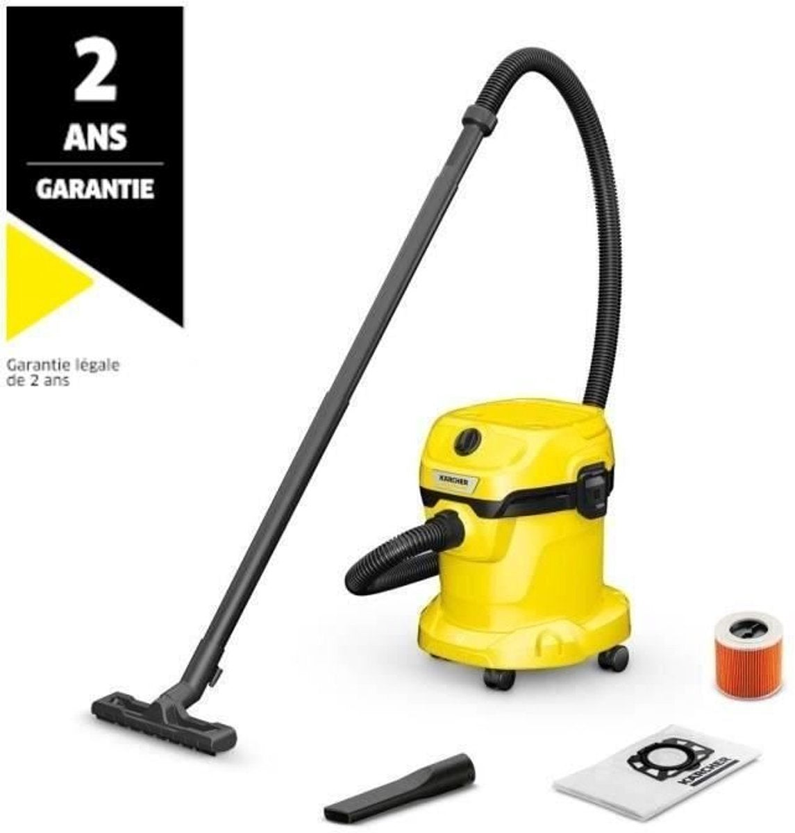 Kärcher wd 2 plus v-12 4 18 nat-en droogzuiger - 1000 w - 12 liter - schuimfilter - stofzuiger geschikt voor auto - garage