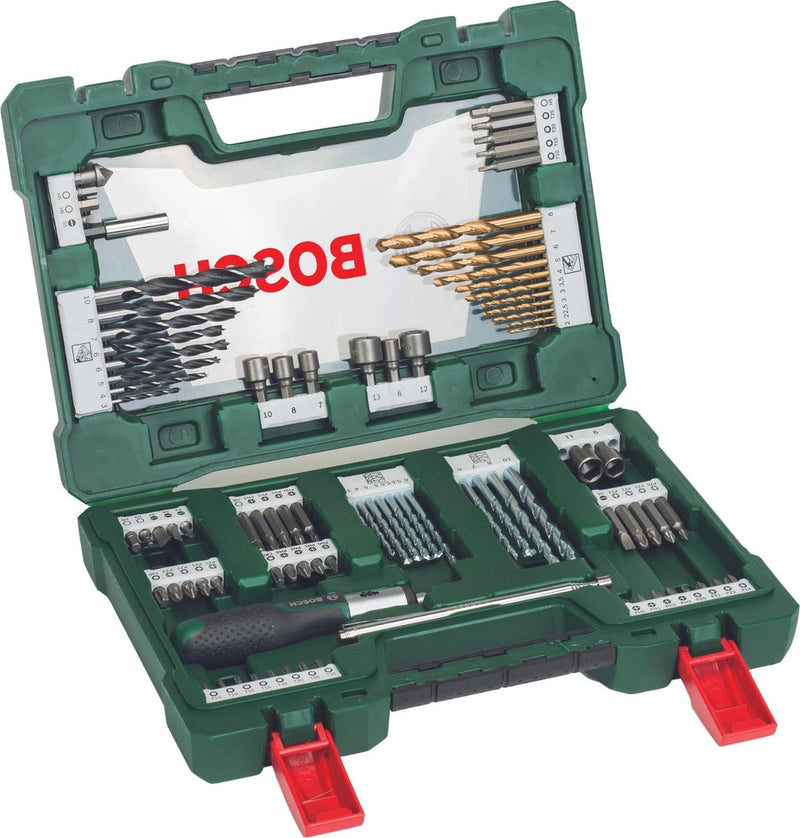 Set trapano e punte Bosch v-line con cacciavite a cricchetto e perno estensibile magnetico da 91 pezzi