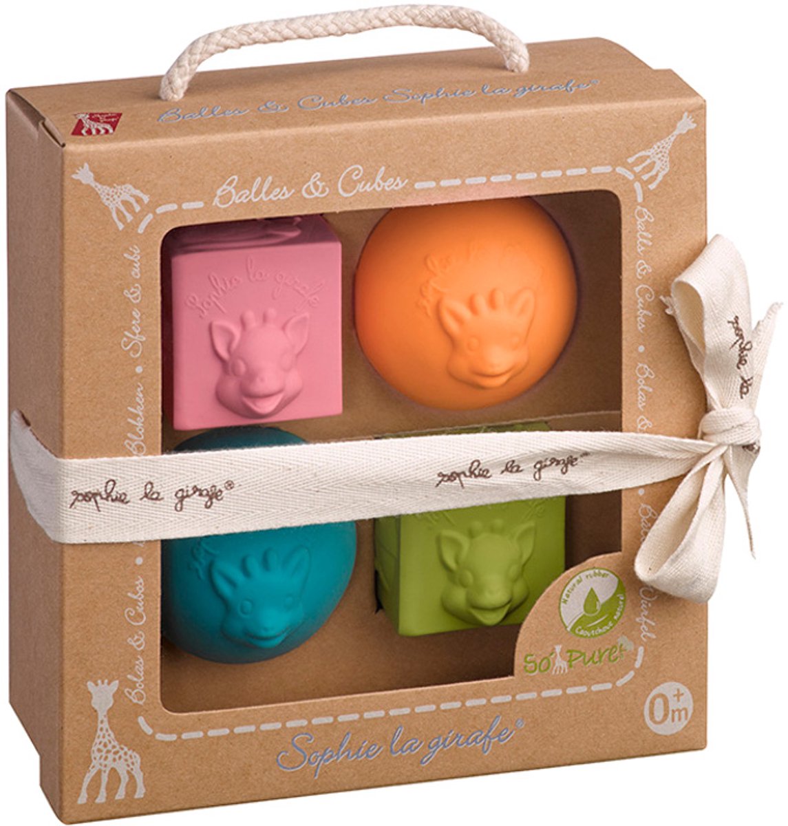 Set da gioco Sophie la giraffa so'pure - set di blocchi e palline - giocattoli per bambini - regalo di maternità - regalo per baby shower - 100% gomma naturale - da 3 mesi - rosa arancione blu verde