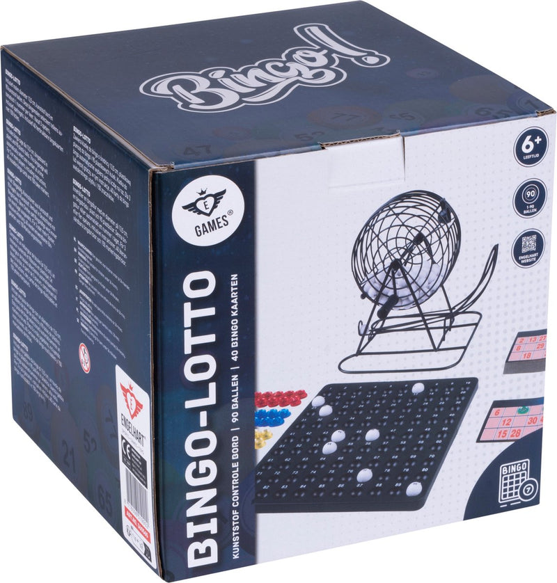Bobina del lotto bingo Longfield – 1-90 – metallo nero – ø 13,5 cm – set da gioco del bingo – con palline, carte e fiches – classico gioco del lotto per la casa – cuore d'angelo