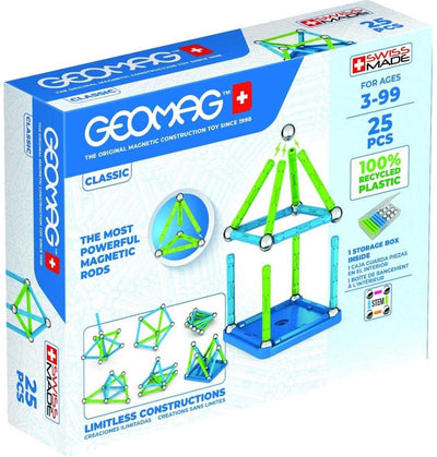 Geomag classic green line riciclato - giocattoli magnetici da costruzione - 25 pezzi - da 3 anni