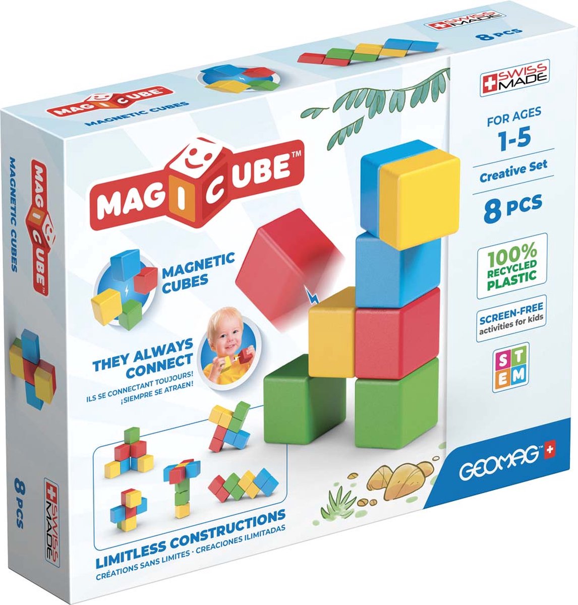 Geomag magicube creative reciclado - bloques de construcción magnéticos - 12 piezas - a partir de 1 año