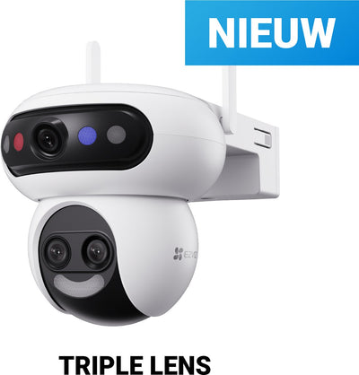 Telecamera di sicurezza intelligente Ezviz H90F - telecamera WiFi da esterno - tripla lente 3K - funziona con Google Assistant Alexa - visione notturna rilevamento persone - bianco