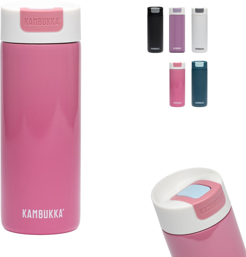 Taza termo Kambukka olympus 500 ml - taza de café para llevar - fácil de limpiar - taza de café a prueba de fugas de acero inoxidable - taza de té - taza de viaje - rosa macaron