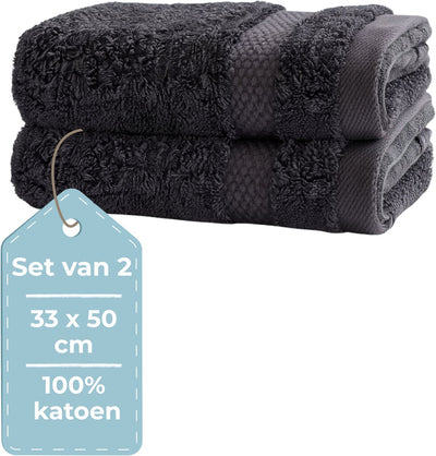 Silenzio. living hush living asciugamano per gli ospiti - set da 2 - 33×50 cm - 100% cotone - qualità pesante 500 g m2 - bordo elegante e anello per appenderlo - antracite