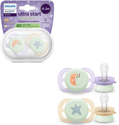 Philips avent ultra start night – ciuccio in silicone fosforescente – 0-2 mesi – 2 pezzi - scf075 17