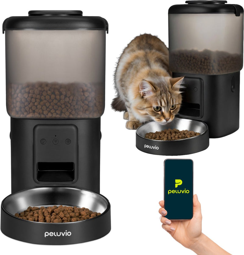Peluvio Crispy con app - ciotola automatica per cani e gatti - cibo secco 4,5l 5-15 mm - ciotola in acciaio inox - batteria tampone - audio - mangiatoia automatica - dispenser cibo