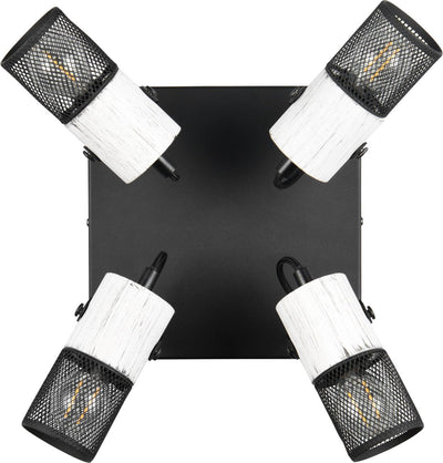 Trio tosh - spot - blanco y negro - excl. Foco de techo 4x e14 15w - elementos de madera en blanco