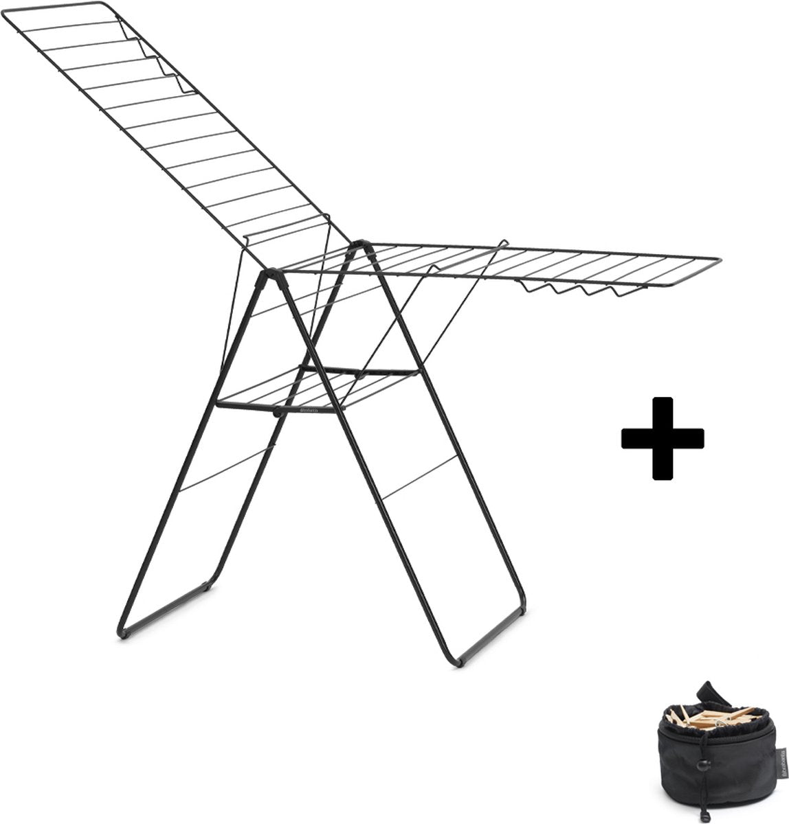 Stendibiancheria sospeso Brabantia 25m - stendibiancheria pieghevole - con sacchetto per mollette - nero opaco