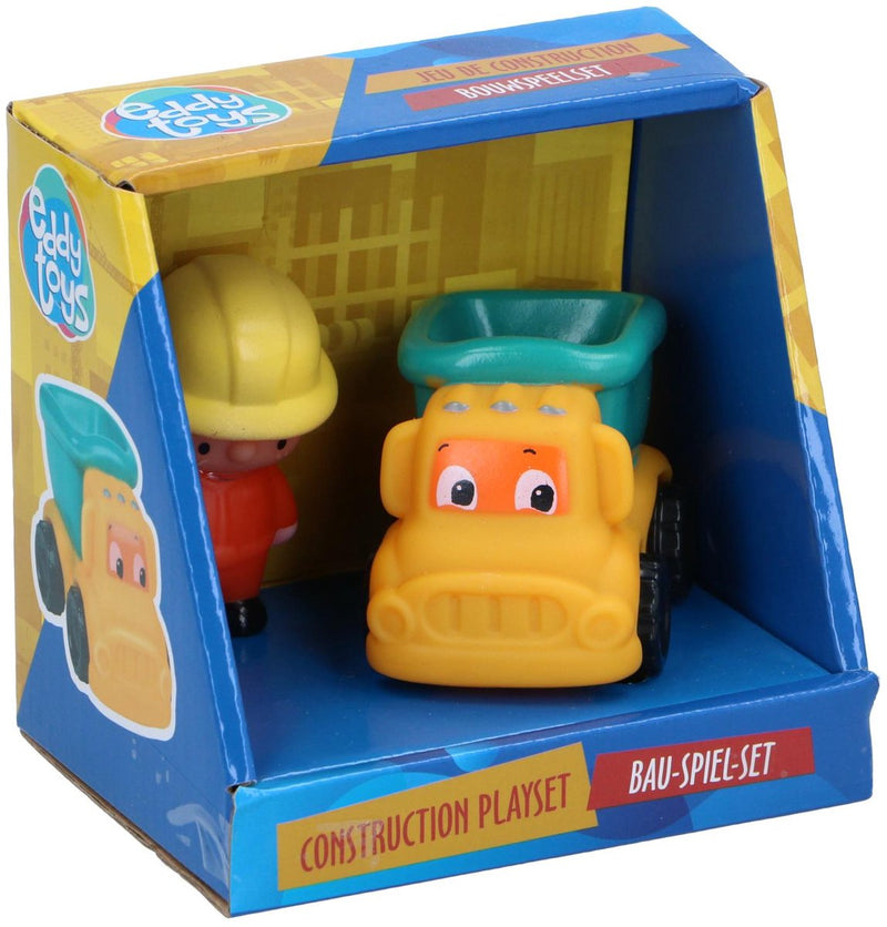 Giochiamo al set da gioco di costruzione Eddy Toys - camion da costruzione con operaio edile - veicolo giocattolo per bambini - giallo