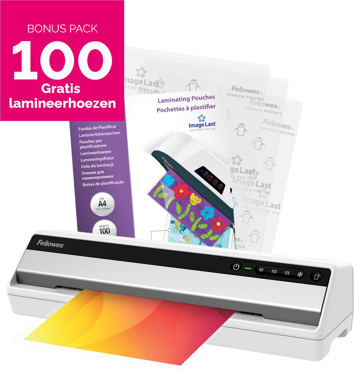 Fellowes lamineermachine saturn a3 - incl. pak 100 lamineerhoezen (a4, 80 micron)