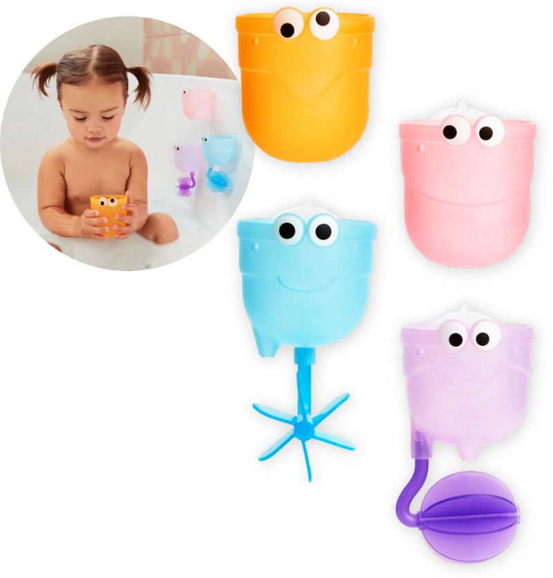 Juguetes de baño munchkin - caídas - embudo y vasos para agua - juego de 4 vasos con embudo para agua - juguetes para el baño - a partir de 6 meses