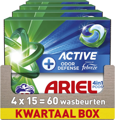 Ariel 4in1 detergent pods + active odor defense - 4 x 15 washes