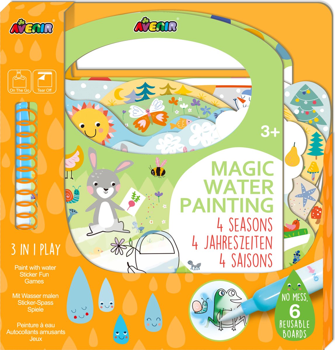 Avenir magisch waterschilderen: book 4 seizoenen 21,7x2x22,7cm, 6 herbruikbare pagina's met 3-in-1 play, 3+