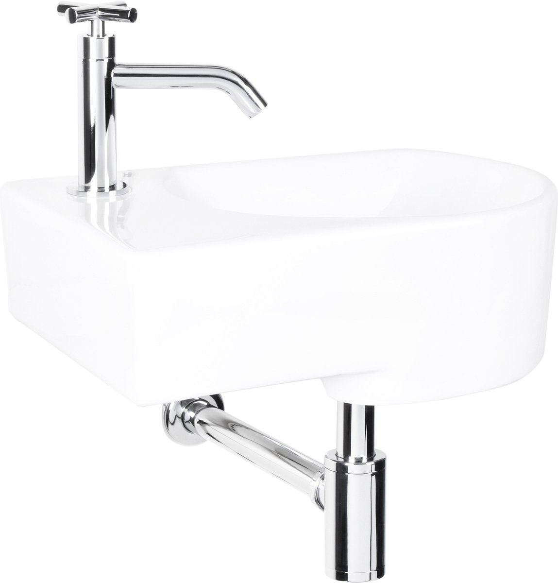 Differnz Appollo fontana WC sinistra - set - fontana 41 x 27 cm compreso rubinetto e sifone - ceramica - bianco