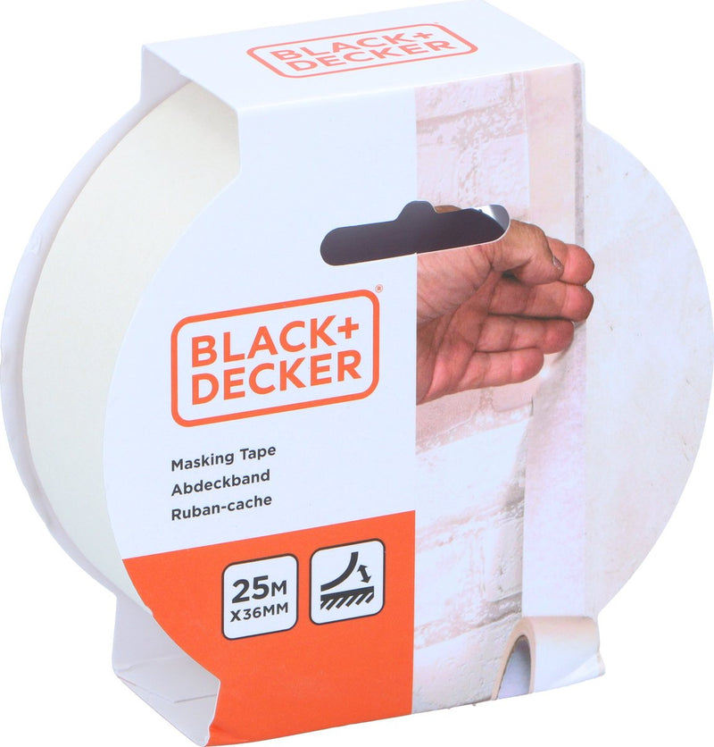 Cinta adhesiva de pintor Black+decker black decker - blanca - 36 mm x 25 m - para interiores y exteriores