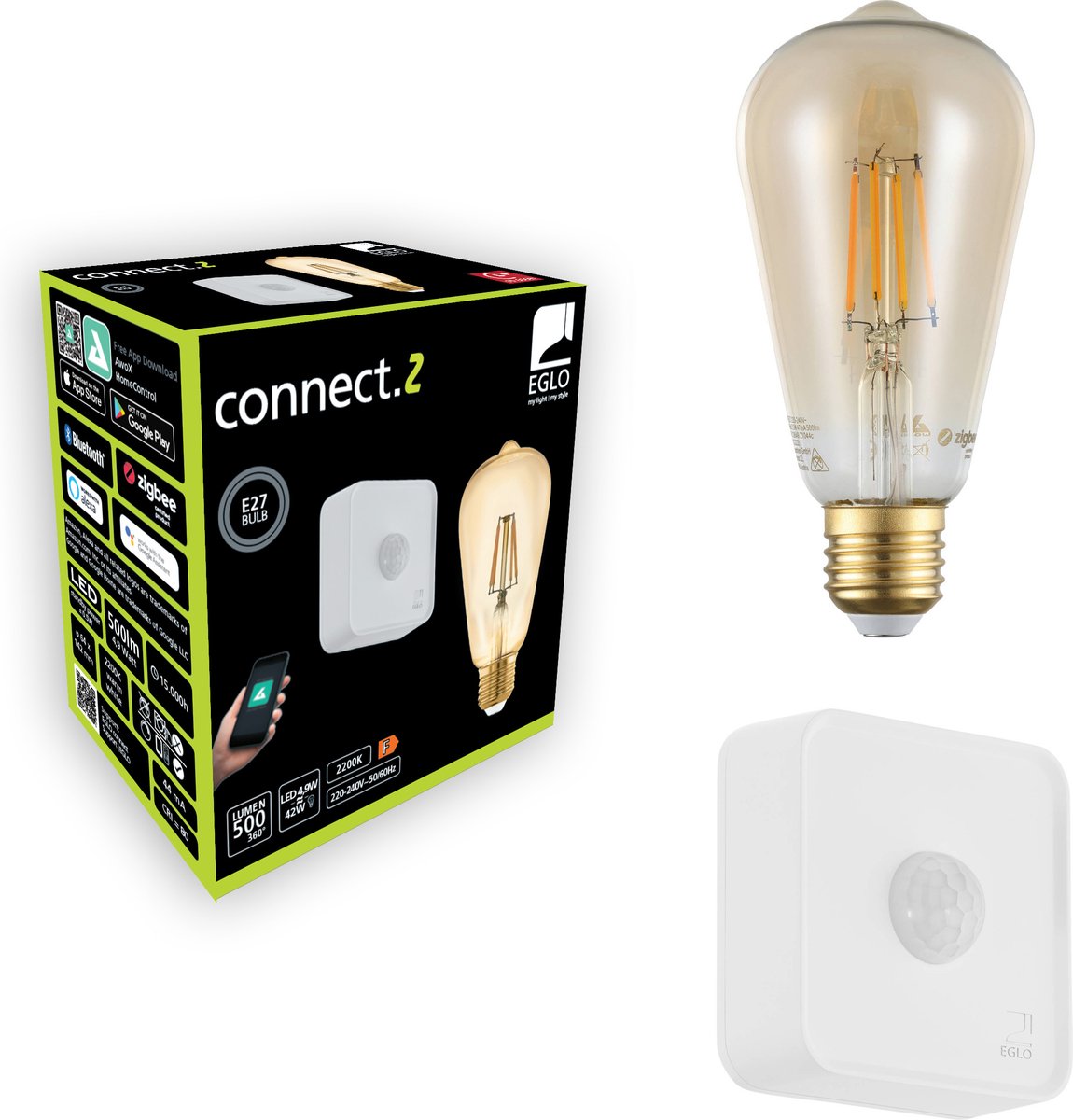 Pacchetto smart starter Eglo connect .z - lampada led - sensore - e27 - 2200k - dimmerabile - zigbee
