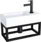 Set fontana Differnz helios - 37,5x18,5x9,5 cm - rettangolo - 1 foro per rubinetto a destra - rubinetto dritto nero opaco - con cornice nera - ceramica bianca