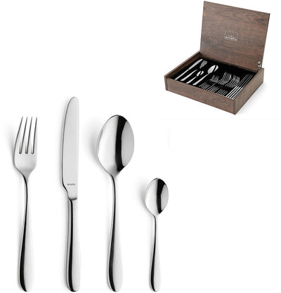 Amefa Oxford - Set di posate da 24 pezzi - per 6 persone - lucide - color argento - in lussuosa scatola di legno