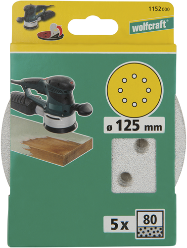 Dischi abrasivi adesivi Wolfcraft | perforato | k80 | ø125mm | 5 pezzi - 1152000