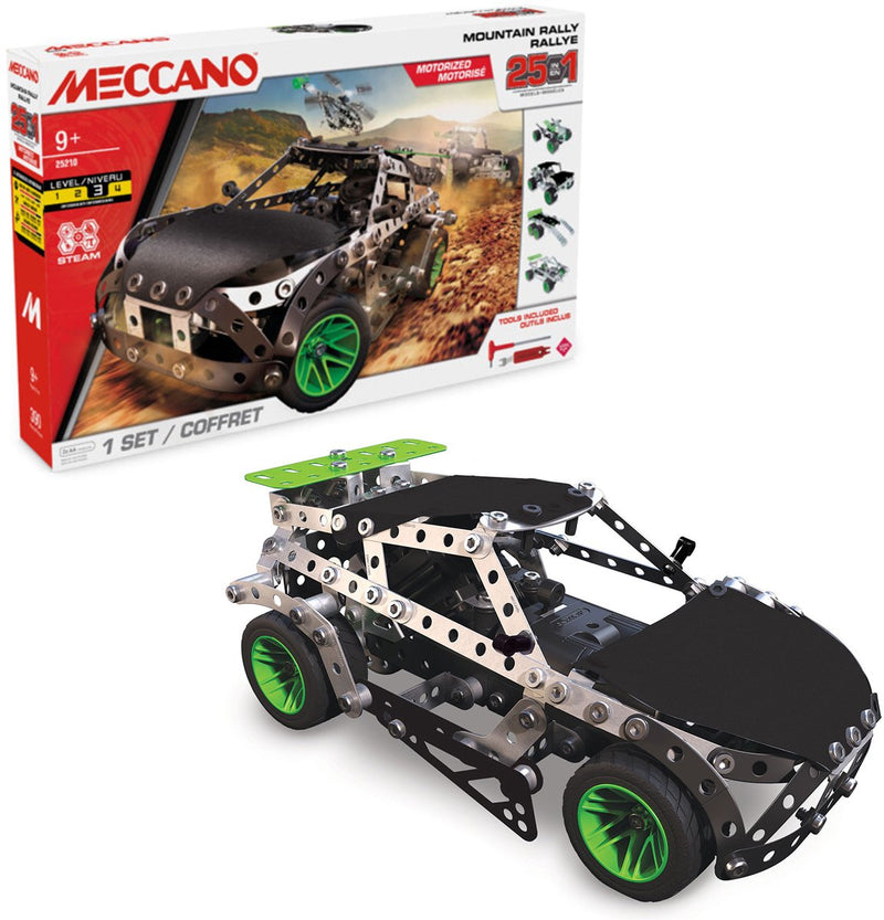 Bandai - meccano mountain rally 25 en 1 - set de construcción 25 modelos - 390 piezas, motor, herramientas, instrucciones - set de actividades de montaje de coches de rally - juguetes para niños 10+ - apm11111