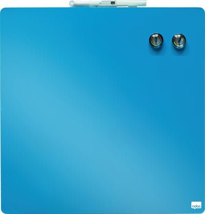 Mini lavagna magnetica Nobo cancellabile a secco - inclusi pennarello per lavagna, magneti e adesivi di montaggio - 36 x 36 cm - blu