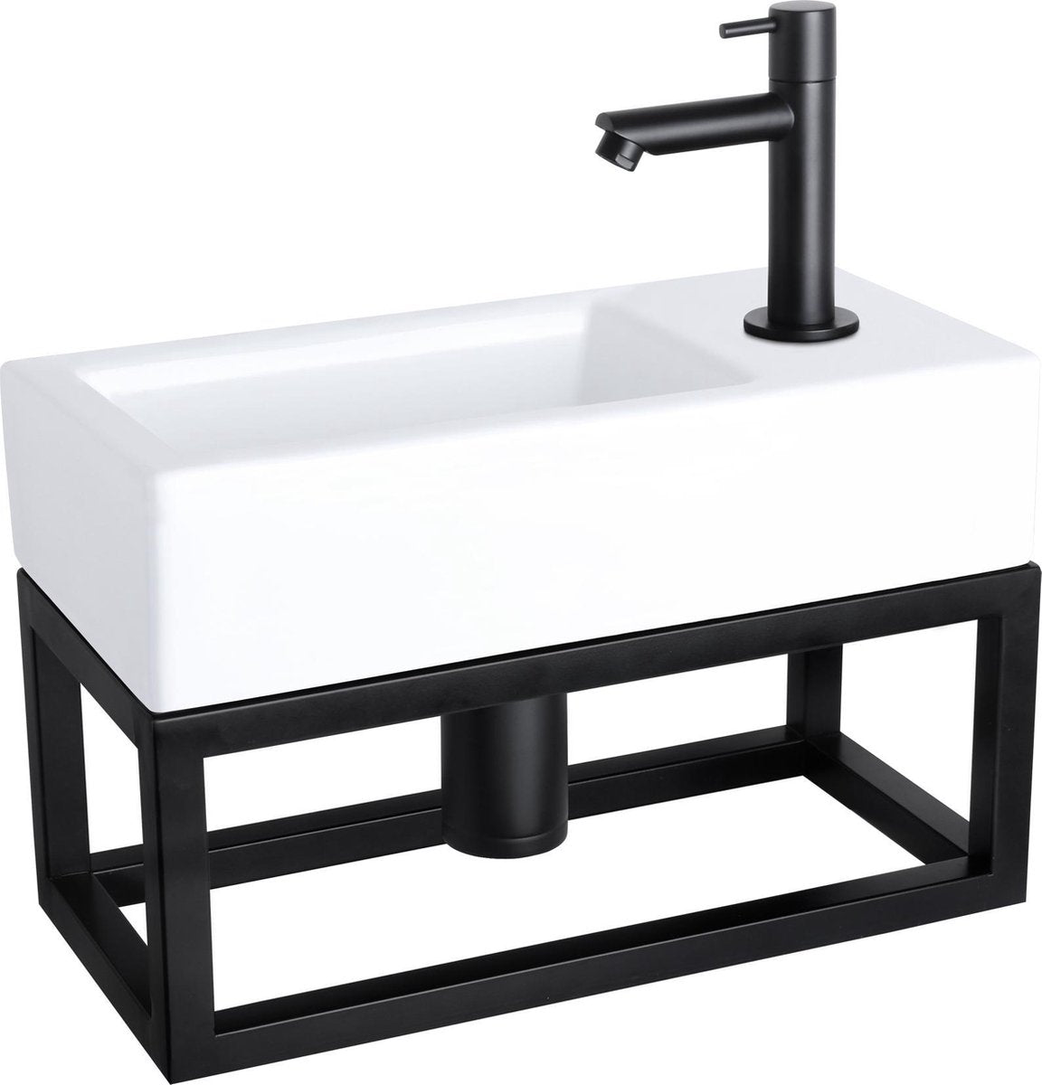 Set fontana Differnz ravo - 38,5x18,5x25cm - rettangolo - 1 foro per rubinetto - rubinetto dritto nero opaco - con cornice nera - ceramica bianca