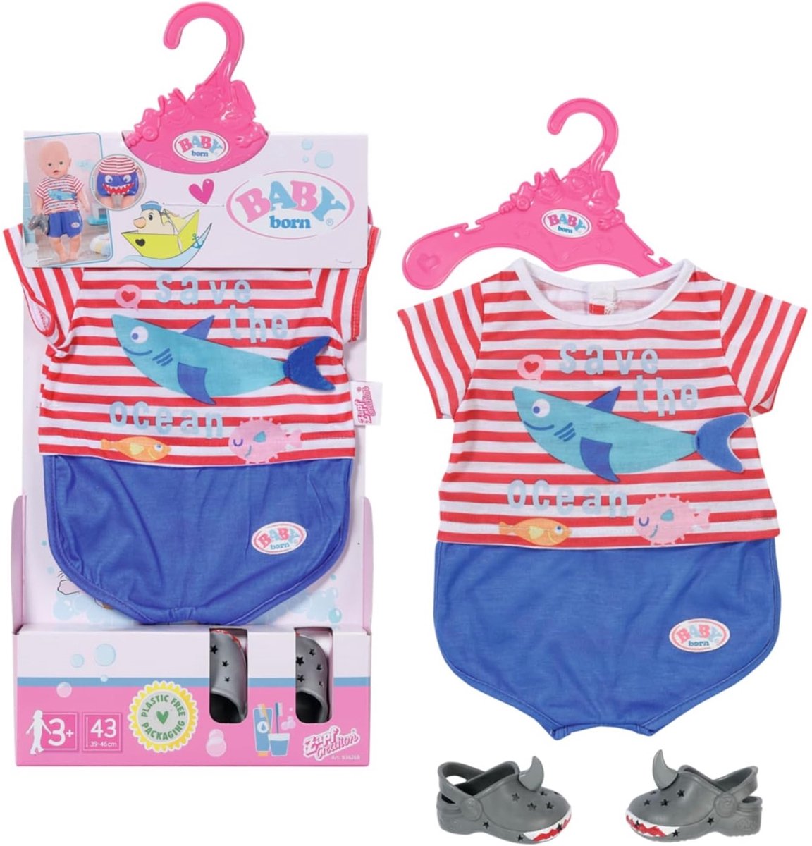 Pijama de baño con zapatos baby born - complementos para muñecos de hasta 43cm - tema tiburones