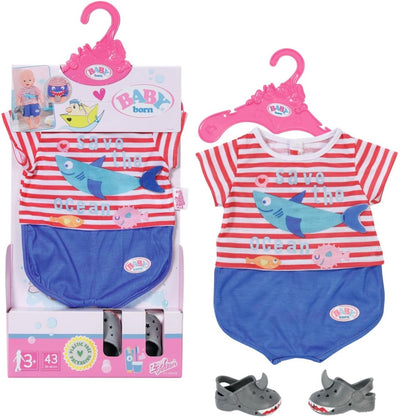 Baby born bath pajamas with shoes - accessories for dolls up to 43cm - shark theme