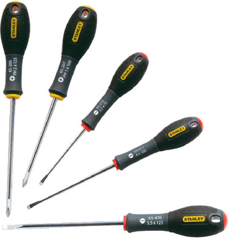 Juego de destornilladores Stanley fatmax de 5 piezas paralelos 3,5 x 75 mm. 4x100mm. Phillips de 5,5 x 125 mm ph1 x 100 mm. ph2 x 125mm