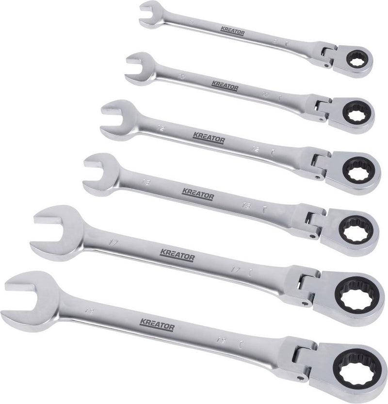 Set di chiavi ad anello flessibili a cricchetto Kreator krt500014 - 6 pezzi - in supporto di plastica