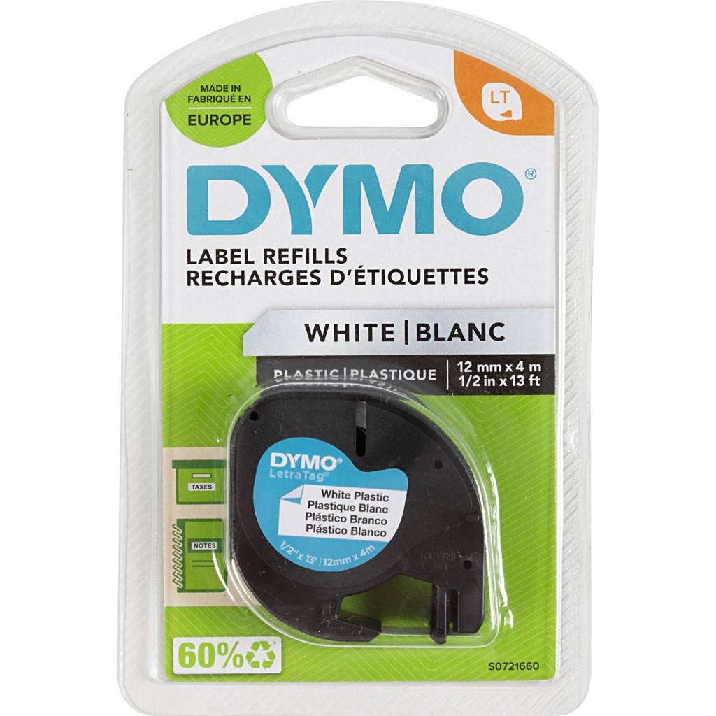 Nastro di plastica, l: 4 m, b: 12 mm, bianco, 4 m 1 rotolo
