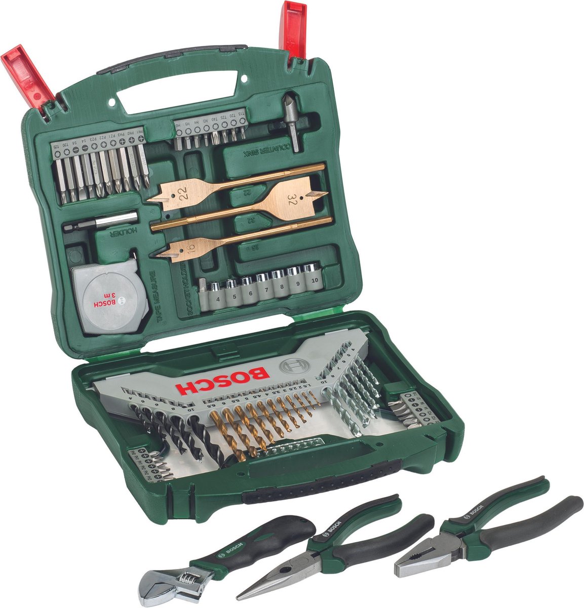 Set trapano Bosch x-line - 70 pezzi - serie Titanium plus - per legno, metallo e pietra - con utensili manuali